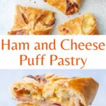 Ham and cheese puff pastry pinnable image.