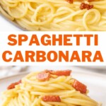 Spaghetti carbonara pinnable image.