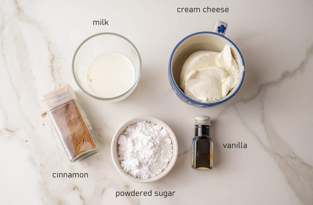 Labeled ingredients for cream cheese glaze.