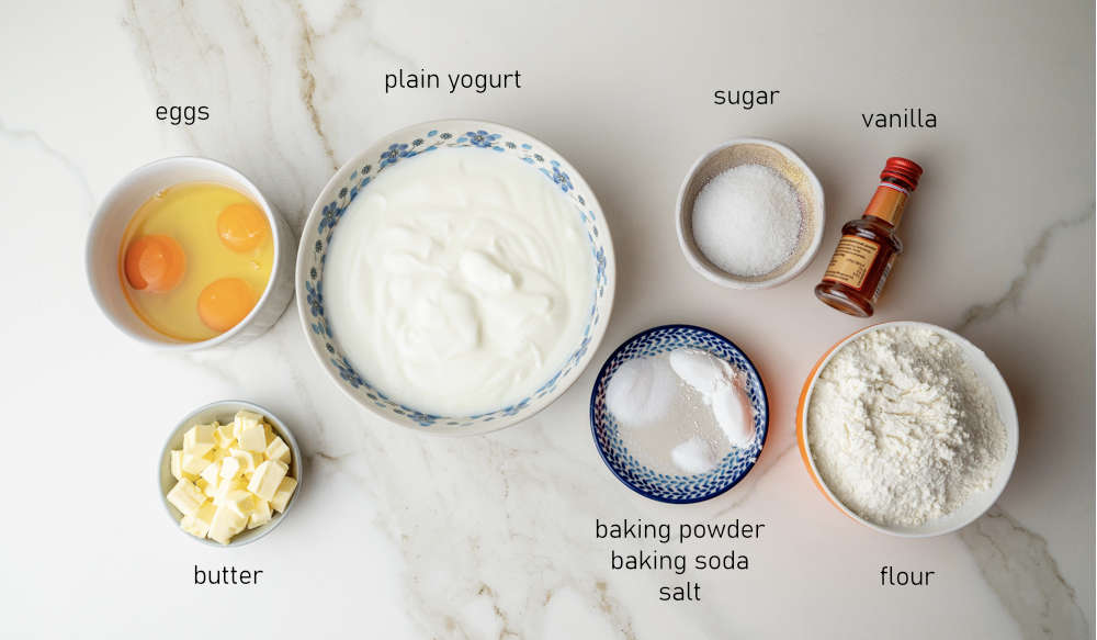 Labeled ingredients for yogurt pancakes.