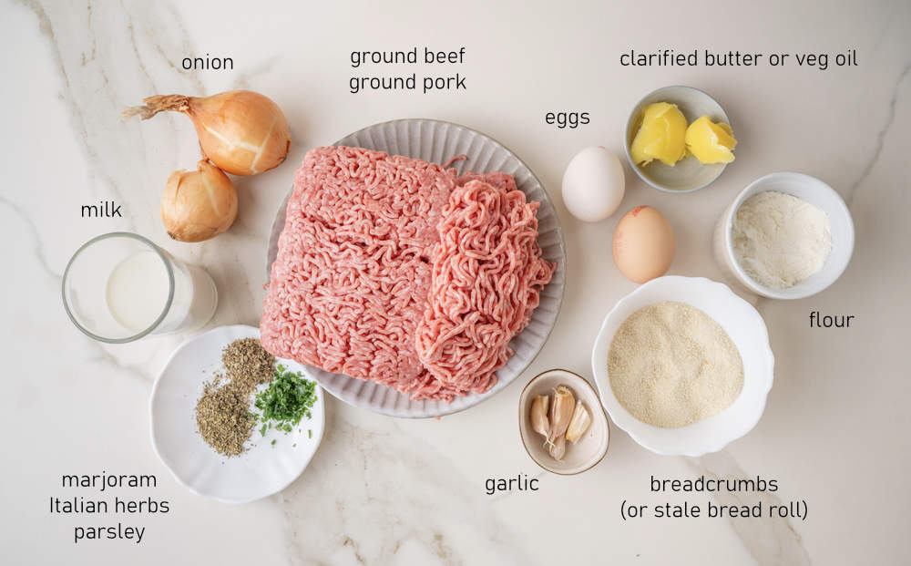 Labeled ingredients for Polish meatballs.